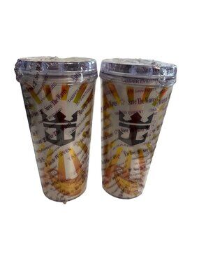Royal Caribbean Coca-Cola Save The Waves Tumbler Set of 2 Cruise Cups Yellow Ora